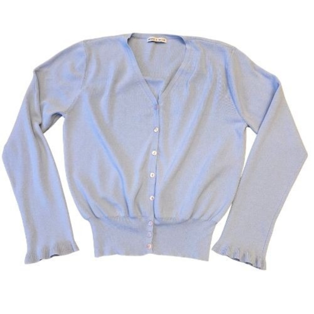 Dean & White S Blue V-Neck Button Front Cardigan Ruffle Bell Sleeve Girlhoodcore